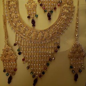 Gold Plated Five Piece Multi Zircon Gemstone Set